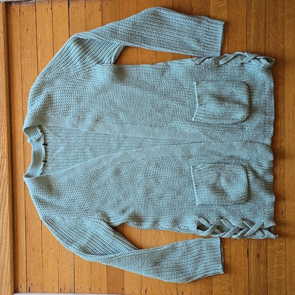 LOVE ELLIE Audra Side Lace Up Detail Textured Cardigan, Sage Green, Women's L - Picture 3 of 12